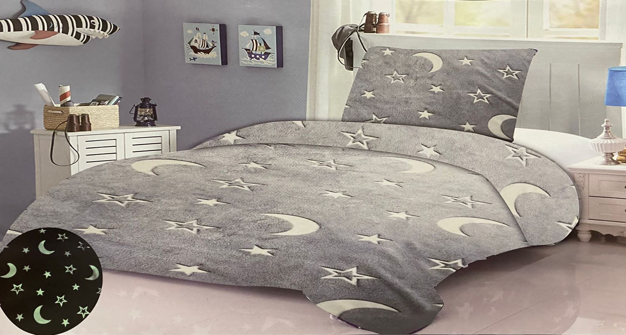  TOTÁLNY MASAKR CIEN - Obliečky mikroplyš SVIETIACE - NOČNÁ OBLOHA 140x200/70x90cm