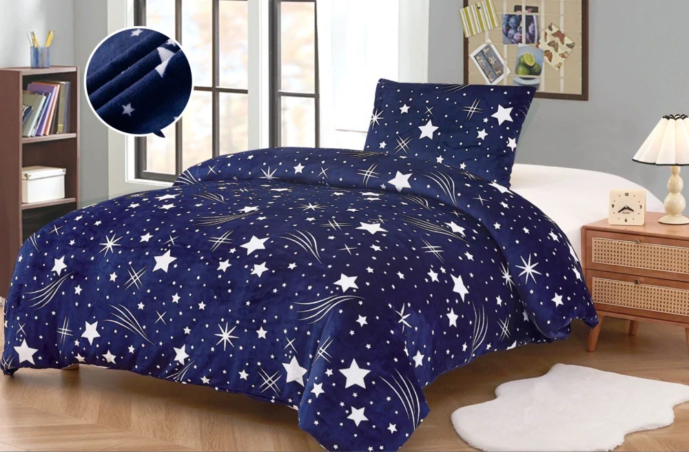 NOVINKA 2025 ! POVLEČENÍ MIKROPLYŠ 70x90/140x200cm - KOMETKY - MODRÉ