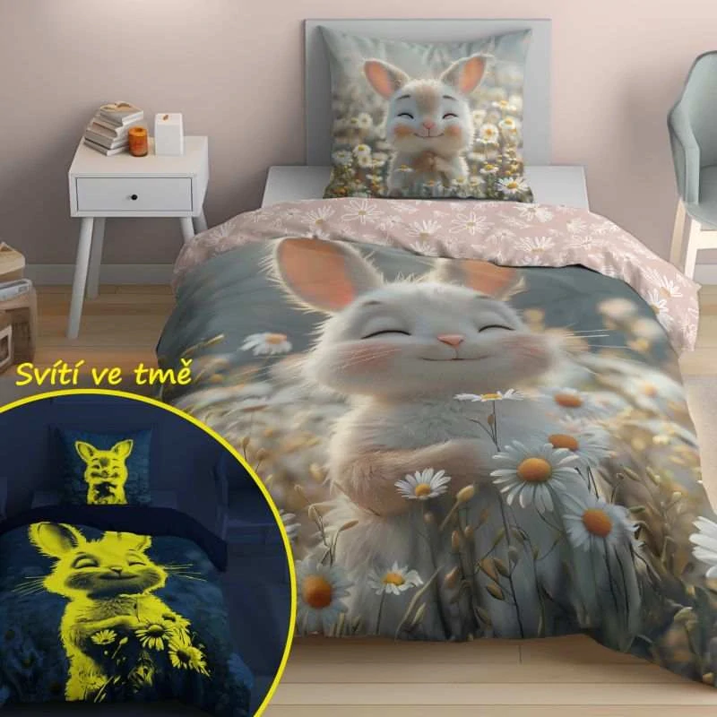 Svítící povlečení KRÁLÍČEK – oboustranné, 100% bavlna 140×200 / 70×80 cm (NOVINKA 2025)