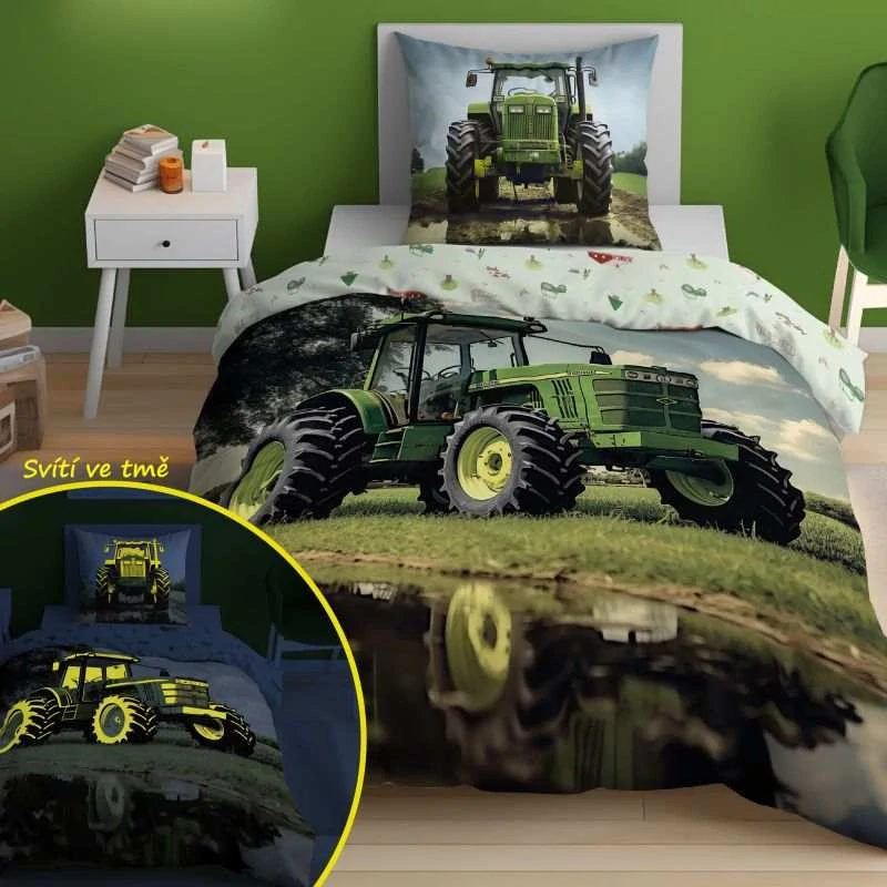 Svítící povlečení TRAKTOR U VODY – oboustranné, 100% bavlna 140×200 / 70×80 cm (NOVINKA 2025)