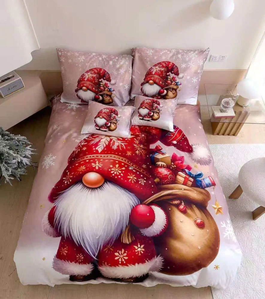 TOTÁLNÍ MASAKR CEN ! Sada vánočního bavlněného povlečení s 3D efektem pro 2 postele 140x200/70x90 cm – VÁNOCE / MERRY CHRISTMAS - SKŘÍTEK ČERVENÝ + prostěradlo zdarma