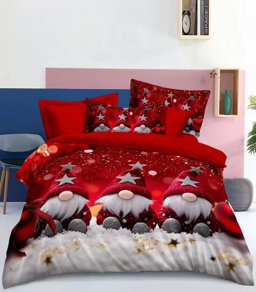 TOTÁLNÍ MASAKR CEN! Sada vánočního bavlněného povlečení s 3D efektem pro 2 postele 140x200/70x90 cm – VÁNOCE / MERRY CHRISTMAS - Skřítci a Hvězdičky + PROSTĚRADLO ZDARMA !