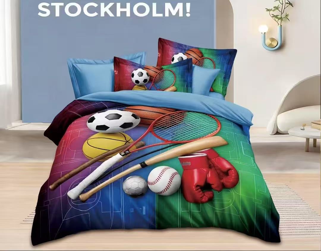 Novinka 2026 ! Bavlněné povlečení s 3D efektem na 2 postele -140×200/70×90 cm - SPORT + prostěradlo zdarma