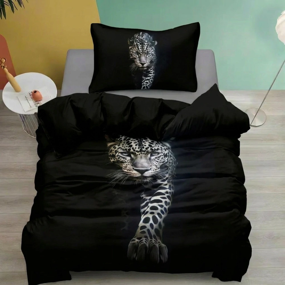 NOVINKA 2026 ! Exkluzivní oboustranné Bavlněné povlečení s 3D efektem 140x200/70x90 cm - LEOPARD - ČERNÉ