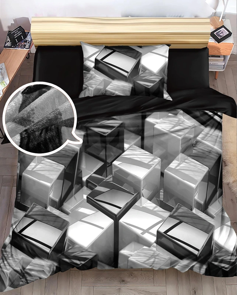 NOVINKA 2026! OBOUSTRANNÉ POVLEČENÍ MIKROPLYŠ S 3D EFEKTEM 70×90 / 140×200 cm – AMPHAN ČERNO-ŠEDÉ