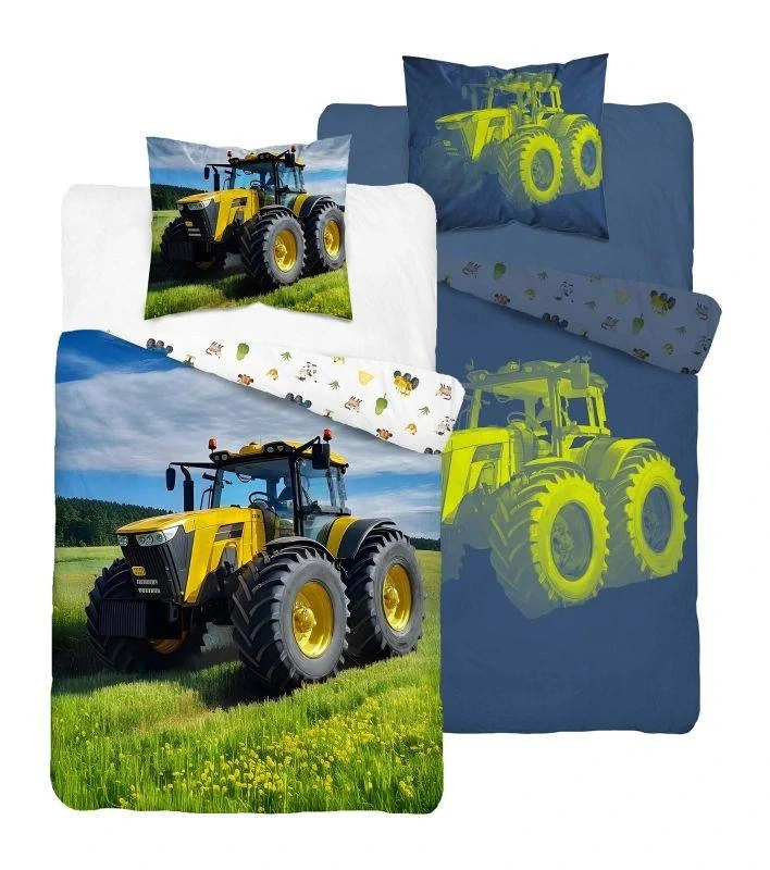NOVINKA 2026 ! Svítící Bavlněné povlečení TRAKTOR – oboustranné, 100% bavlna 140×200 / 70×80 cm