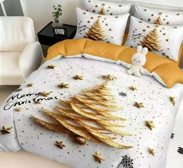 NOVINKA 2026! Sada BAVLNĚNÉHO POVLEČENÍ s 3D efektem 100% BAVLNA – VÁNOCE MERRY CHRISTMAS 140×200/70×90 cm – ZLATÝ STROMEČEK + PROSTĚRADLO ZDARMA!