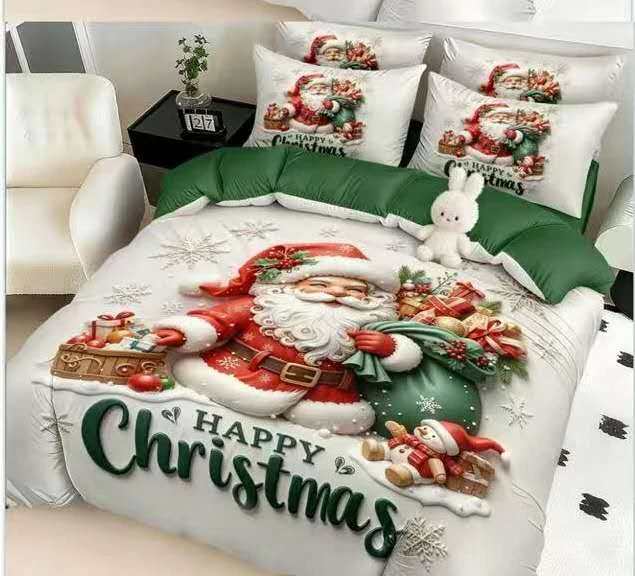 NOVINKA 2026! Sada BAVLNĚNÉHO POVLEČENÍ s 3D efektem 100% BAVLNA – VÁNOCE MERRY CHRISTMAS 140×200/70×90 cm – SANTA S DÁREČKY + PROSTĚRADLO ZDARMA!