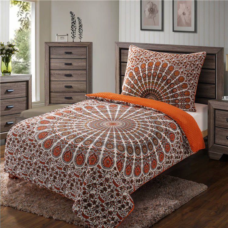 Predĺžená posteľná súprava Microdream-flanel PREMIUM 70x90/140x220cm - MANDALA TEHLOVÁ