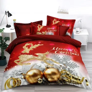 NOVINKA 2026 ! Sada vánočního bavlněného povlečení s 3D efektem pro 2 postele 140x200/70x90 cm – VÁNOCE / MERRY CHRISTMAS č.1 + prostěradlo zdarma