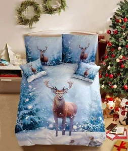  TOTÁLNY MASAKR CEN - Sada vianočných bavlnených obliečok s 3D efektom pre 2 postele 140x200/70x90 cm - VIANOCE / MERRY CHRISTMAS - JELEN + prestieradlo zadarmo