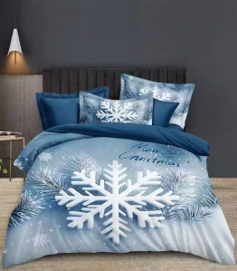 TOTÁLNÍ MASAKR CEN ! Bavlněná vánoční sada povlečení s 3D efektem 140x200/70x90 cm - VÁNOCE - MERRY CHRISTMAS Sněhová Vločka 140x200/70x90cm + POVLAK POLŠTÁŘEK ZDARMA !