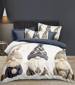 Novinka 2025! Sada vánočního bavlněného povlečení s 3D efektem pro 2 postele 140x200/70x90 cm – VÁNOCE / MERRY CHRISTMAS - Skřítci Kamarádi + PROSTĚRADLO ZDARMA !