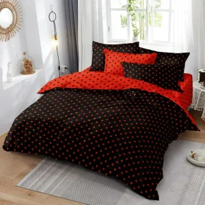  Luxusné obojstranné obliečky DUO na 2 postele 140x200/70x90 cm - Bodky čierno - červené, 100% bavlna + prestieradlo ZADARMO -
