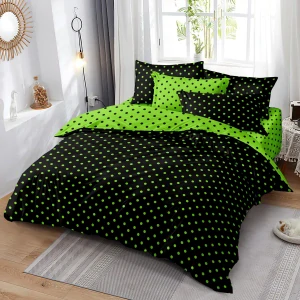  Luxusné obojstranné obliečky DUO na 2 postele 140x200/70x90 cm - Bodky čierno - zelené, 100% bavlna + prestieradlo ZADARMO -