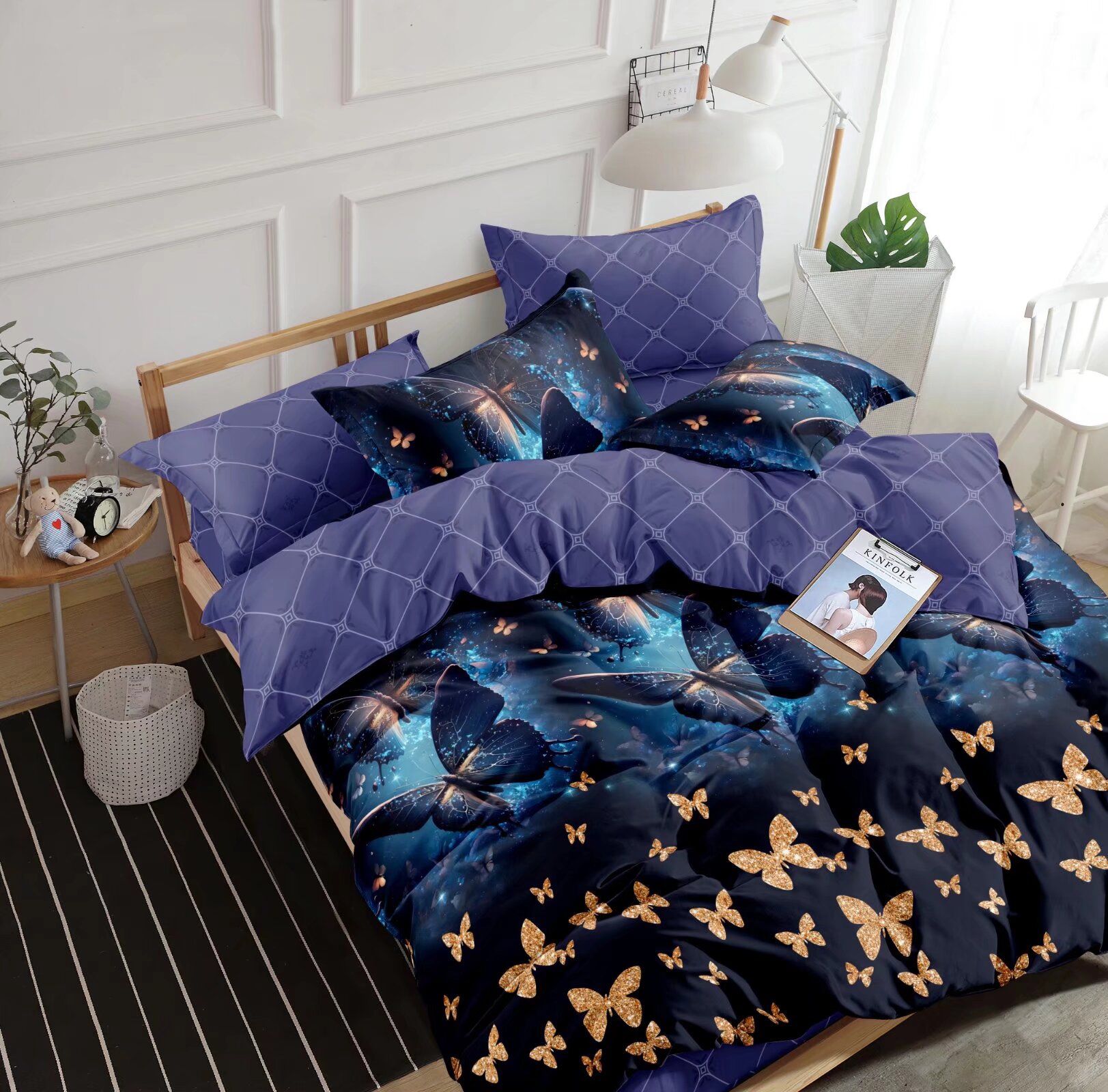 NOVINKA 2026 ! LUXUSNÍ  BAVLNĚNÉ POVLEČENÍ na 2 postele 140x200/70x90 - NIGHT BUTTERFLIES