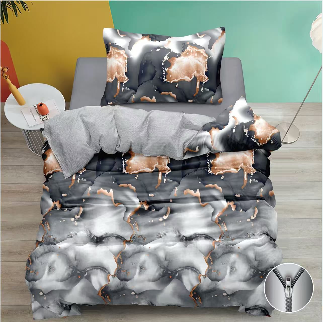 NOVINKA 2026 ! EXKLUZIVNÍ BAVLNĚNÉ POVLEČENÍ s 3D EFEKTEM - ŠEDÝ MRAMOR 140x200/70x90cm  