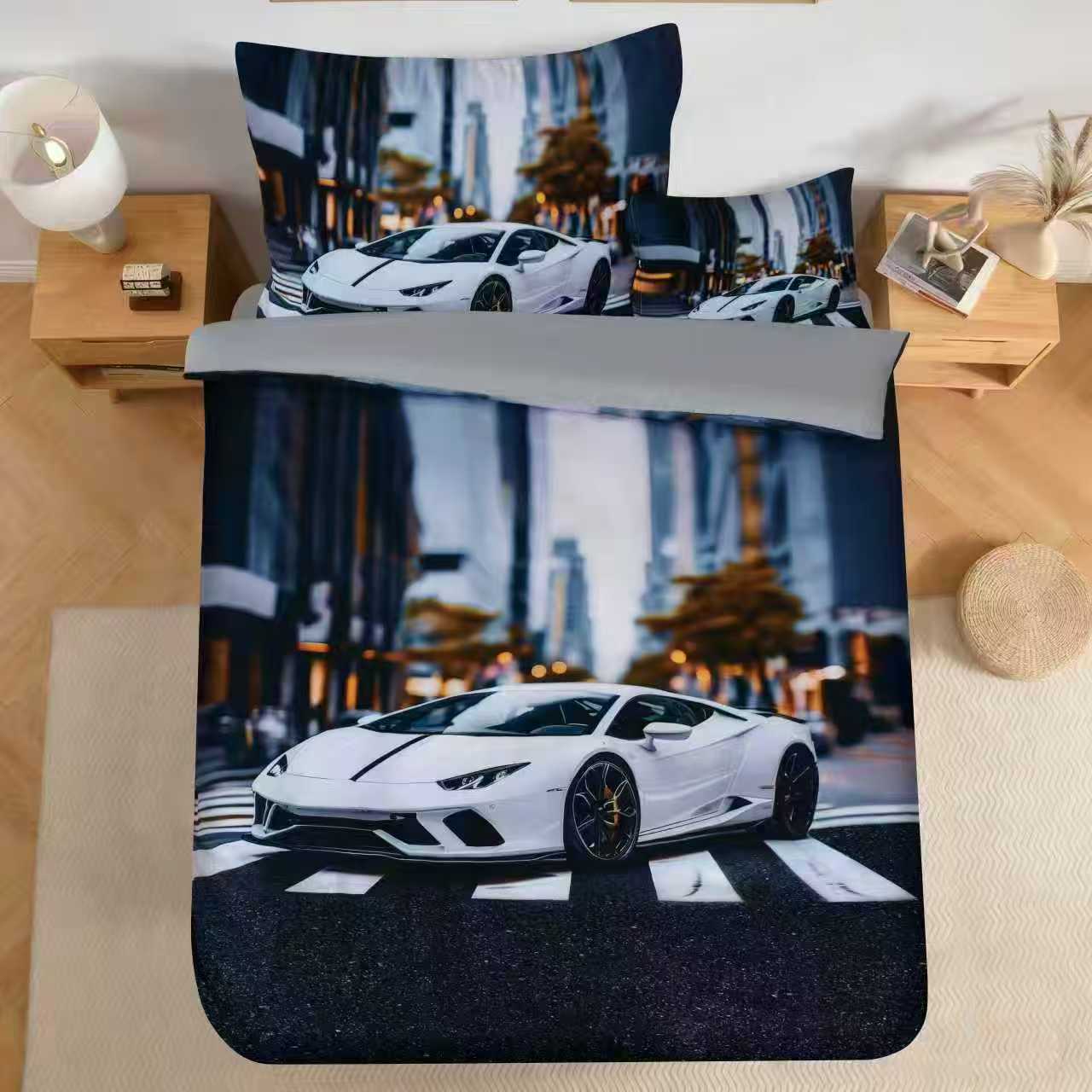 Novinka 2026 – Povlečení s 3d efektem „Magic Car – Super White“ 140x200/70x90cm + povlak na polštářek ZDARMA