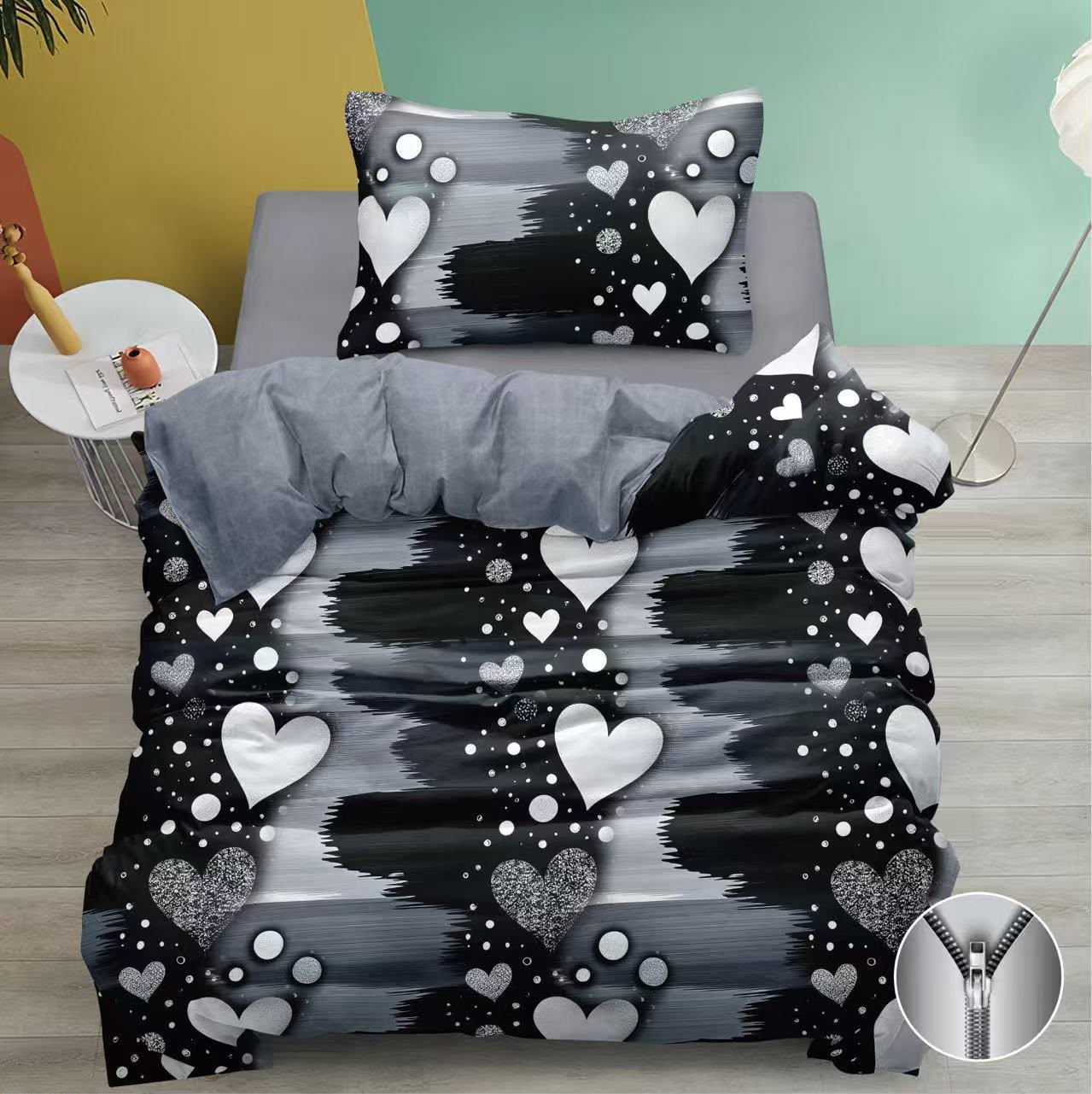 CENOVÝ TRHÁK ! LUXUSNÍ BAVLNĚNÉ POVLEČENÍ - Black & White Hearts  140x200/70x90cm 