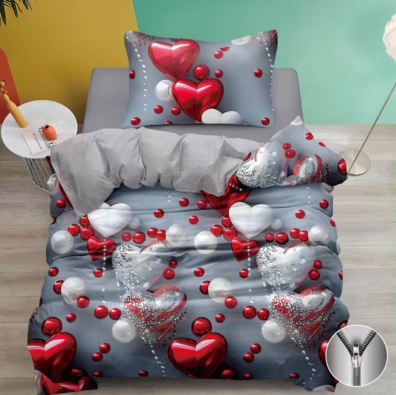 NOVINKA 2026 ! Exkluzivní oboustranné Bavlněné povlečení s 3D efektem 140x200/70x90 cm - Red & White Hearts
