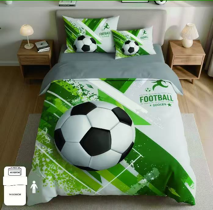 Novinka 2026 – Povlečení s 3d efektem - SOCCER GREEN & WHITE FOTBAL + povlak na polštářek ZDARMA