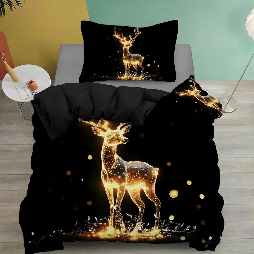 NOVINKA 2026 ! Bavlněná vánoční sada povlečení s 3D efektem 140x200/70x90 cm - VÁNOCE - MERRY CHRISTMAS - ZLATÝ SOBÍK 140x200/70x90cm
