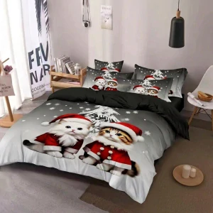 NOVINKA 2026 ! Sada vánočního bavlněného povlečení s 3D efektem pro 2 postele 140x200/70x90 cm – VÁNOCE / MERRY CHRISTMAS - VÁNOČNÍ KOŤÁTKA + PROSTĚRADLO ZDARMA !