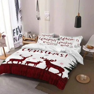 NOVINKA 2026 ! Sada vánočního bavlněného povlečení s 3D efektem pro 2 postele 140x200/70x90 cm – VÁNOCE / MERRY CHRISTMAS - SOBY + PROSTĚRADLO ZDARMA !