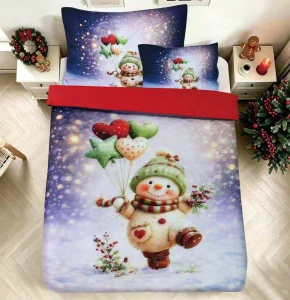 NOVINKA 2026 ! Povlečení s 3d efektem - SNĚHULÁČEK S BALÓNKY 140x200/70x90cm + povlak na polštářek ZDARMA !