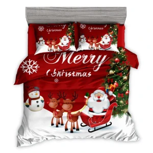 NOVINKA 2026 ! Sada vánočního bavlněného povlečení s 3D efektem pro 2 postele 140x200/70x90 cm – VÁNOCE / MERRY CHRISTMAS - SANTA NA SÁŇKÁCH + PROSTĚRADLO ZDARMA !