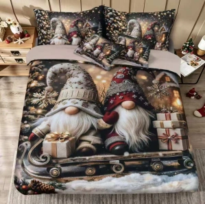 NOVINKA 2026 ! Sada vánočního Bavlněného povlečení na Francouzskou přikrývku 200x220/70x90 cm – s 3D efektem , MERRY CHRISTMAS VÁNOČNÍ - SKŘÍTCI NA SÁŇKÁCH + prostěradlo ZDARMA! 