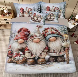 NOVINKA 2026 ! Sada vánočního Bavlněného povlečení na Francouzskou přikrývku 200x220/70x90 cm – s 3D efektem , MERRY CHRISTMAS VÁNOČNÍ - TŘI SKŘÍTCI + prostěradlo ZDARMA! 