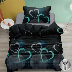 CENOVÝ TRHÁK ! Exkluzivní oboustranné Bavlněné povlečení s 3D efektem 140x200/70x90 cm - HEARTS IN THE NIGHT – TYRKYS