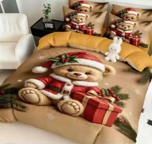 NOVINKA 2026 ! Sada BAVLNĚNÉHO POVLEČENÍ s 3D efektem 100% BAVLNA – VÁNOCE MERRY CHRISTMAS 140×200/70×90 cm – VÁNOČNÍ PLYŠOVÝ MEDVÍDEK + PROSTĚRADLO ZDARMA!