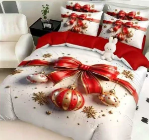 NOVINKA 2026 ! Sada BAVLNĚNÉHO POVLEČENÍ s 3D efektem 100% BAVLNA – VÁNOCE MERRY CHRISTMAS 140×200/70×90 cm – MAŠLE S OZDOBIČKOU + PROSTĚRADLO ZDARMA!
