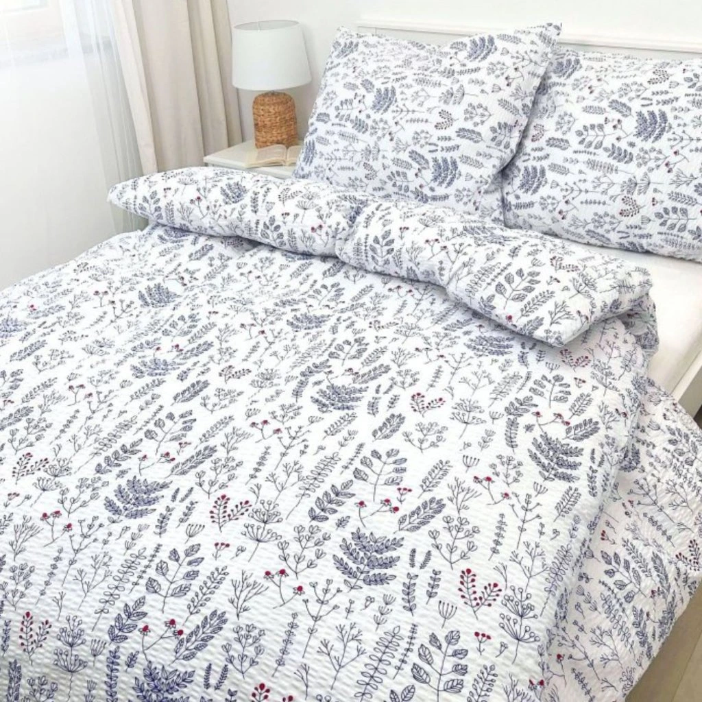 LUXUSNÉ PREDĹŽENÉ KREPOVÉ OBLIEČKY 140x220/70x90 - HERBÁR MODRÝ