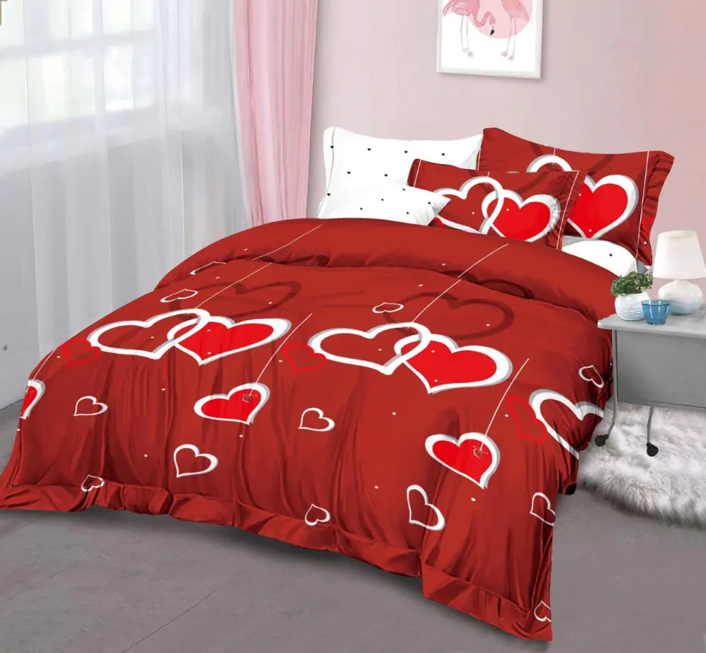 VALENTÍNSKA AKCIA - LUXUSNÉ BAVLNENÉ OBOJSTRANNÉ OBLIEČKY na 2 postele 140x200/70x90 cm - SRDCE ČERVENÉ + PROSTIERADLO ZADARMO