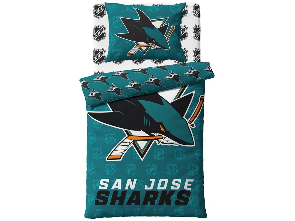 NOVINKA 2026 ! Bavlněné povlečení NHL - SAN JOSE SHARKS 140x200 / 70x90 cm