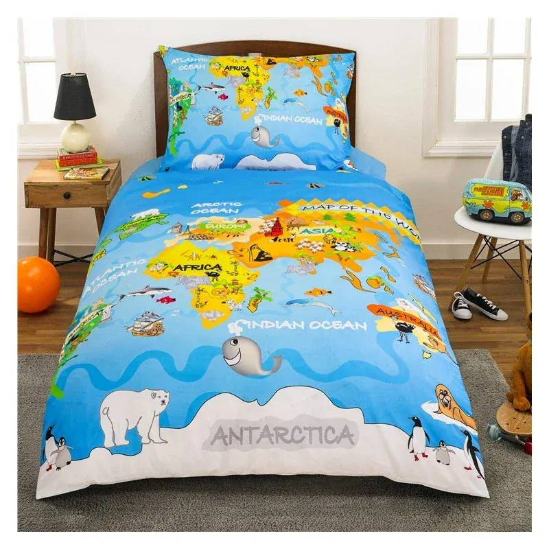 MIKRO-SATÉNOVÉ POVLEČENÍ 140x200/70x90cm - MAPA SVĚTA