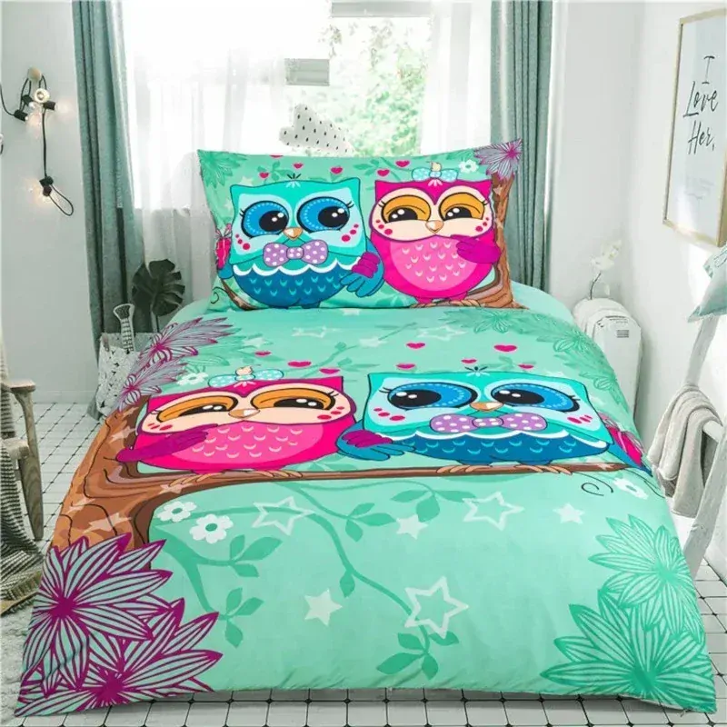 MIKRO-SATÉNOVÉ POVLEČENÍ 140x200/70x90cm - SOVIČKY