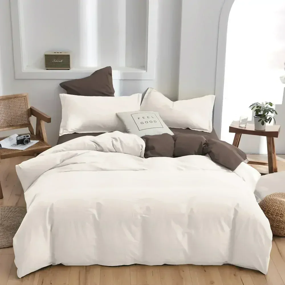 MEGA AKCE ! LUXUSNÍ BAVLNĚNÉ OBOUSTRANNÉ POVLEČENÍ DUO BÍLO - HNĚDÉ 70x90/140x200cm + PROSTĚRADLO ZDARMA !