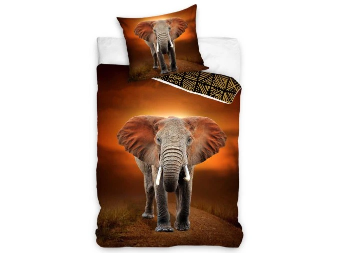 Oboustranné Bavlněné povlečení SLON 140x200 / 70x90 cm