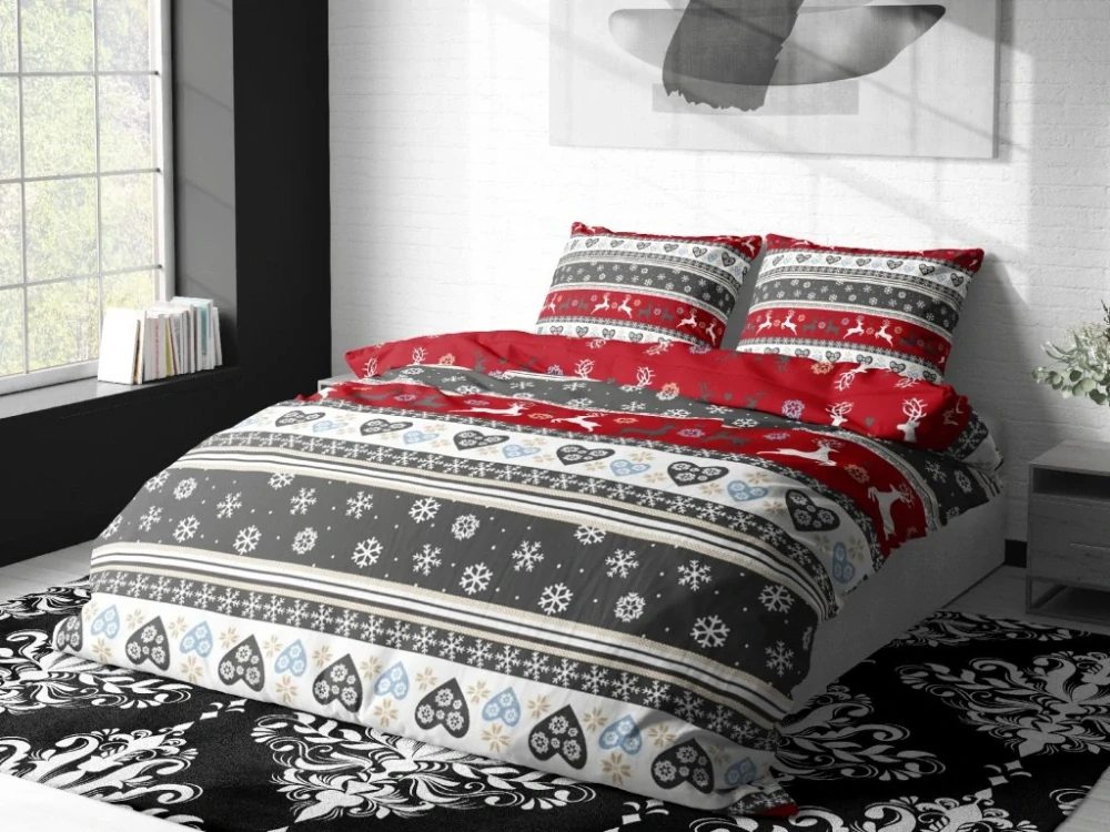 Obliečky mikroplyš ZIMA červené 140x200/70x90