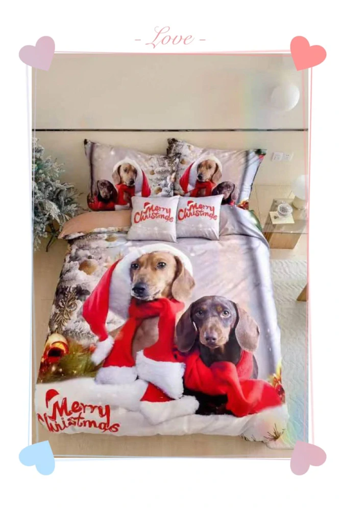  TOTÁLNY MASAKR CIEN - Sada vianočných bavlnených obliečok s 3D efektom pre 2 postele 140x200/70x90 cm - VIANOCE / MERRY CHRISTMAS - JAZEVČÍCI + PROSTIERADLO ZADARMO -