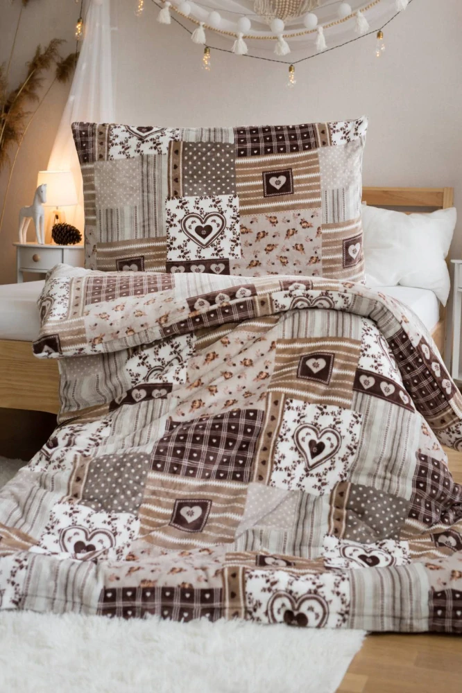 TOTÁLNÍ MASAKR CEN ! Luxusní ložní souprava mikroplyš s 3D efektem – 70×90 / 140×200 cm - PATCHWORK BÉŽOVÝ