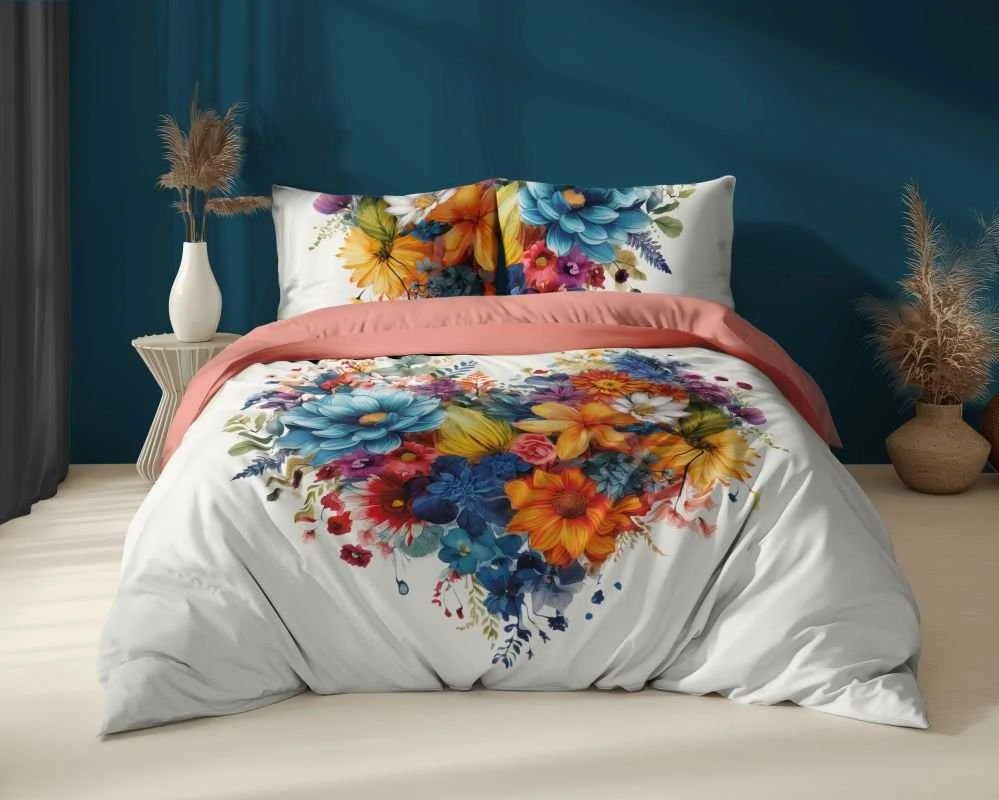 Luxusní  Francouzské povlečení Květy Srdce 220x200/2x70x80 cm