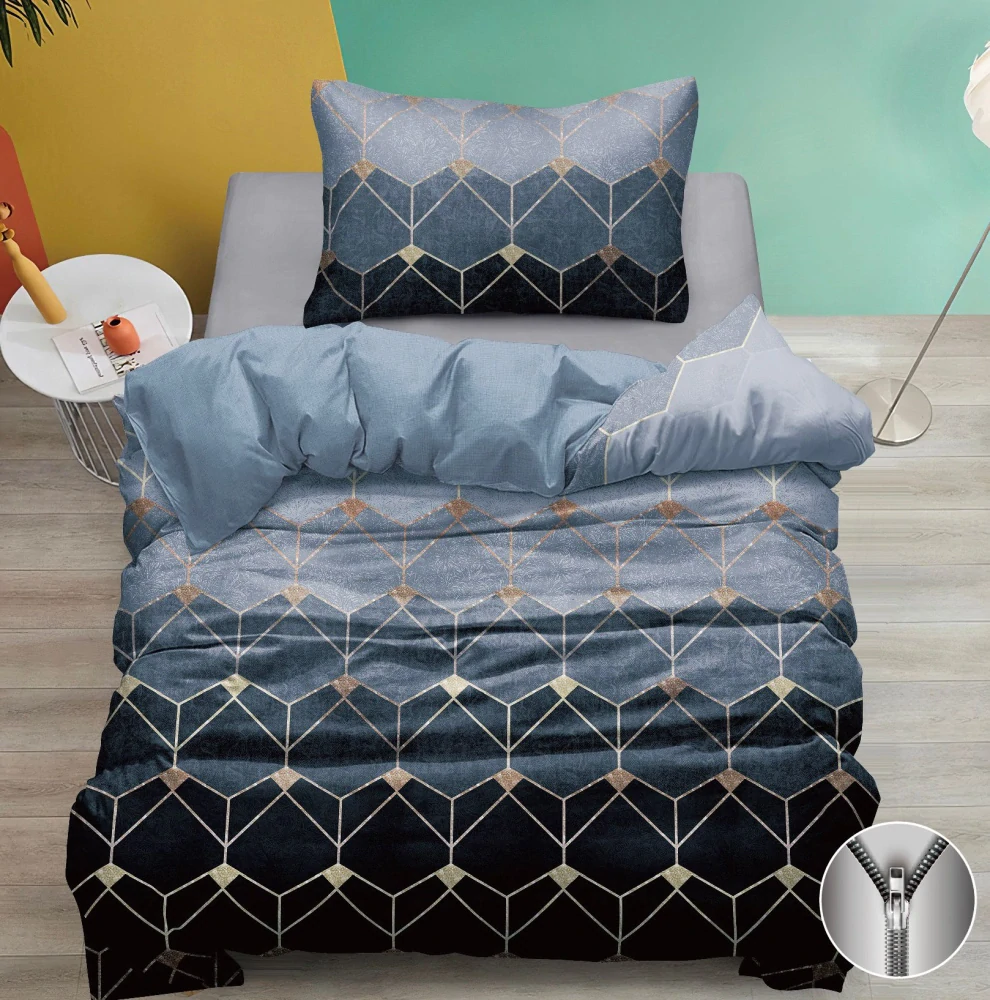 NOVINKA 2026 ! BAVLNĚNÉ POVLEČENÍ s 3D EFEKTEM - ATHÉNA BLUE 140x200/70x90cm  