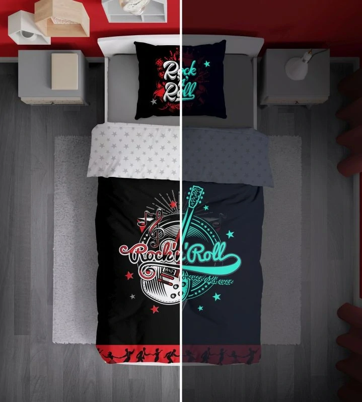 Svietiace obliečky Rock and Roll – obojstranné, 100% bavlna 140×200 / 70×80 cm (NOVINKA 2026)