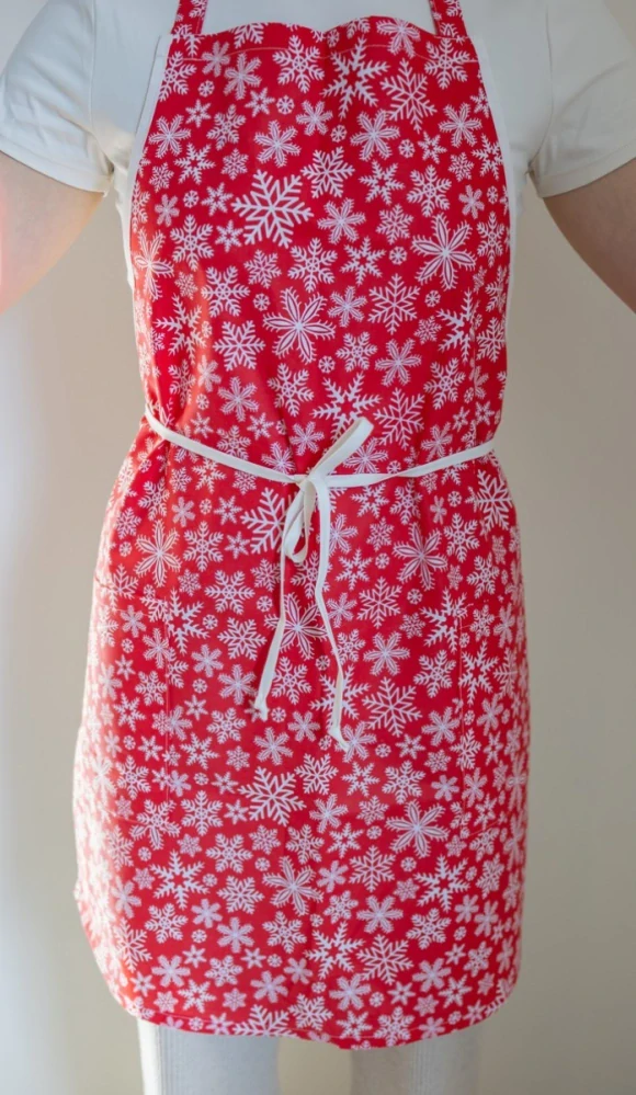 Kuchyňská zástěra Vločky červené