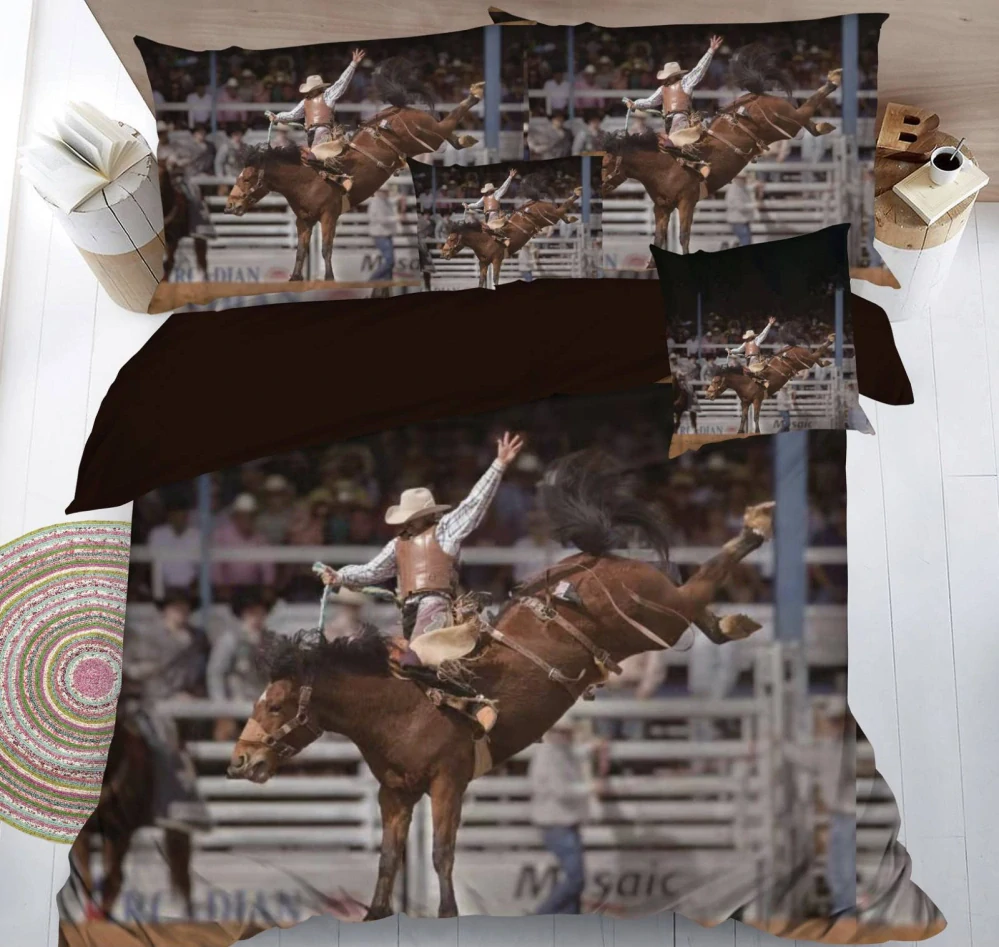 TOTÁLNÍ MASAKR CEN ! SADA POVLEČENÍ S 3D EFEKTEM - RODEO – KOVBOJ NA KONI - NA 2 POSTELE 140x200/70x90 cm + PROSTĚRADLO ZDARMA ! 